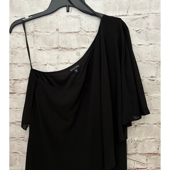 Marina Jumpsuit Black One Shoulder Flutter Sleeve Straight Leg Size 10 NEW - Picture 2 of 5